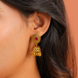 Aaroh - echo halo jhumki earring ( Women Gold Pink Stone Jhumki )