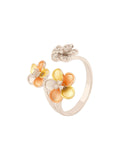 Troika Floral Motifs Ring Silver Finish American Diamond Flower Ring for Women