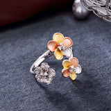 Troika Floral Motifs Ring Silver Finish American Diamond Flower Ring for Women
