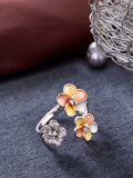 Troika Floral Motifs Ring Silver Finish American Diamond Flower Ring for Women