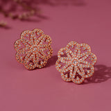 Sparkling Elegance Love Bloom Rose Gold Stud Earrings
