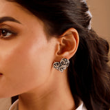 Valentine’s Day  Vintage Oxidized Floral Heart Stud Earrings