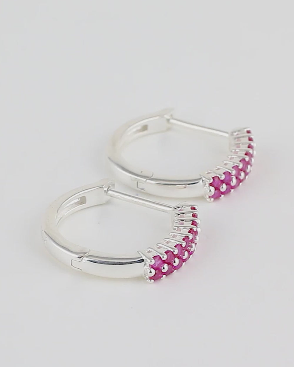 925 Sterling Silver Small Hoop Earring Studded With Pink Stone