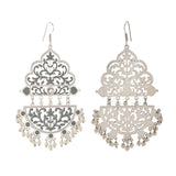 Pearl Elegance Faux Pearls Cutwork Design Brass Silver Plated Drop Earrings