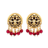 Pearl Elegance Faux Pearls Adorned Filigree Design Brass Gold Toned Earrings