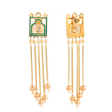Pearl Elegance Gold Plated Drop Style Brass Enamelled Temple Earrings