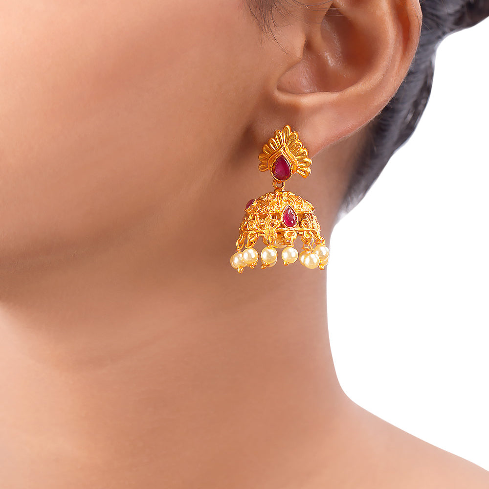 Golden Reprise Jhumka Drop Earrings