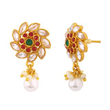 Gemstones Adorned Floral Earrings