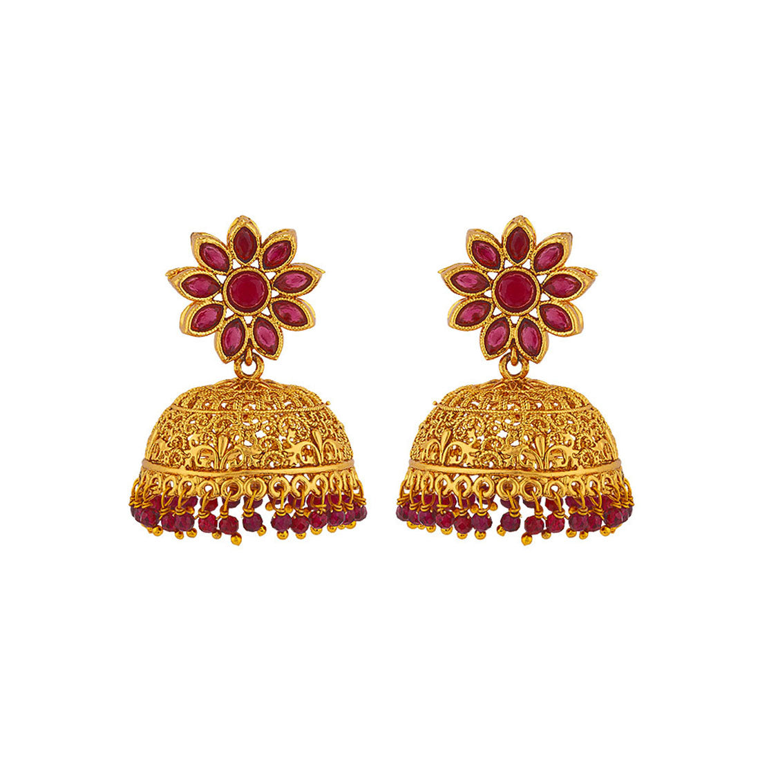 Floral Motif Jhumka Drop Earrings