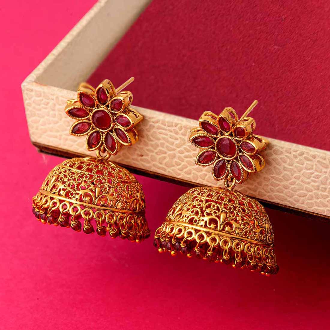 Floral Motif Jhumka Drop Earrings