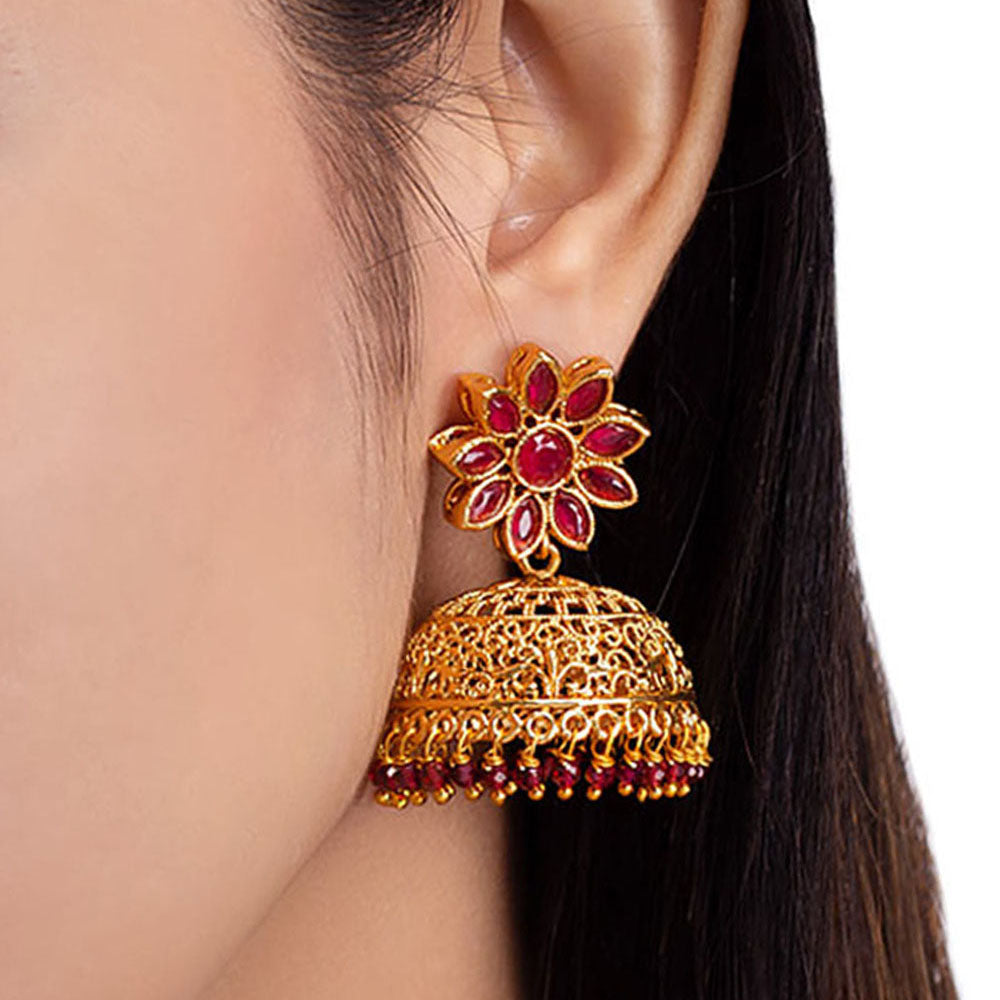 Floral Motif Jhumka Drop Earrings