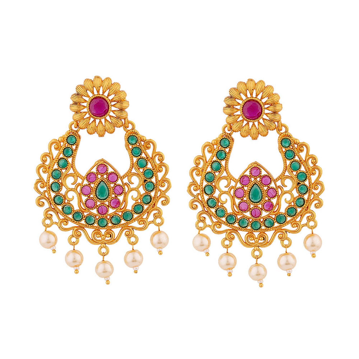 Faux Pearls and CZ Gems Embellished Earrings