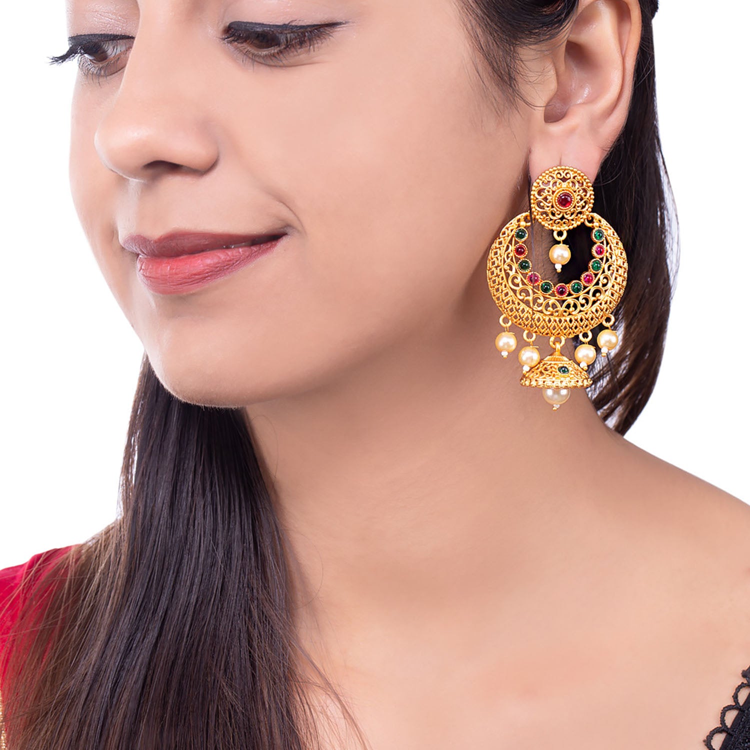 Chandbali Gold Toned Drop Earrings