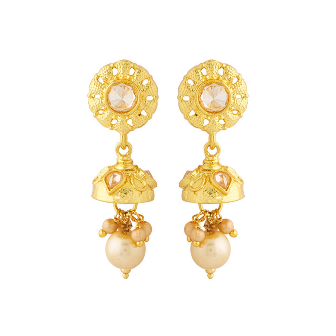 Shiny Stone Studded Golden Earrings