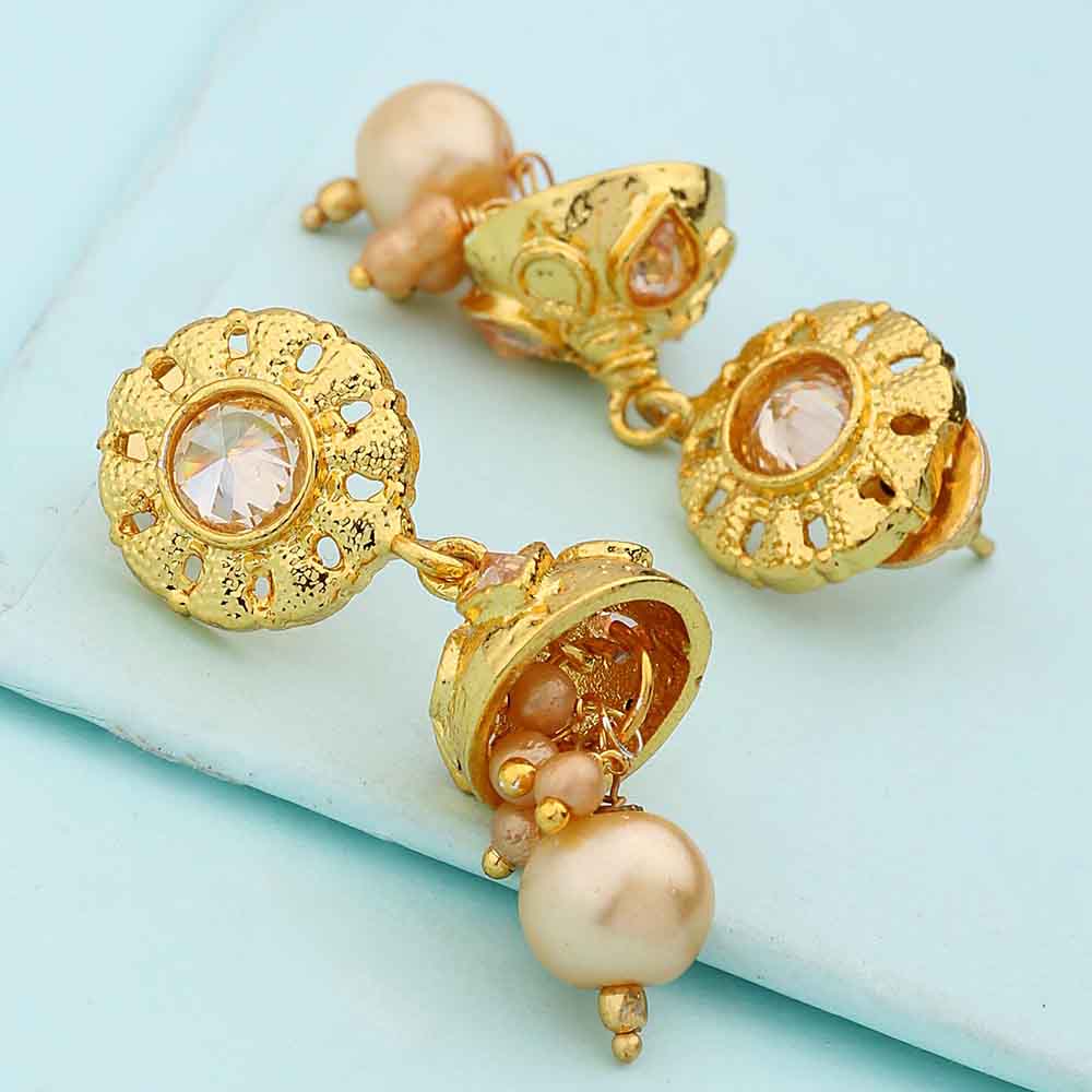 Shiny Stone Studded Golden Earrings – VOYLLA - Main Image