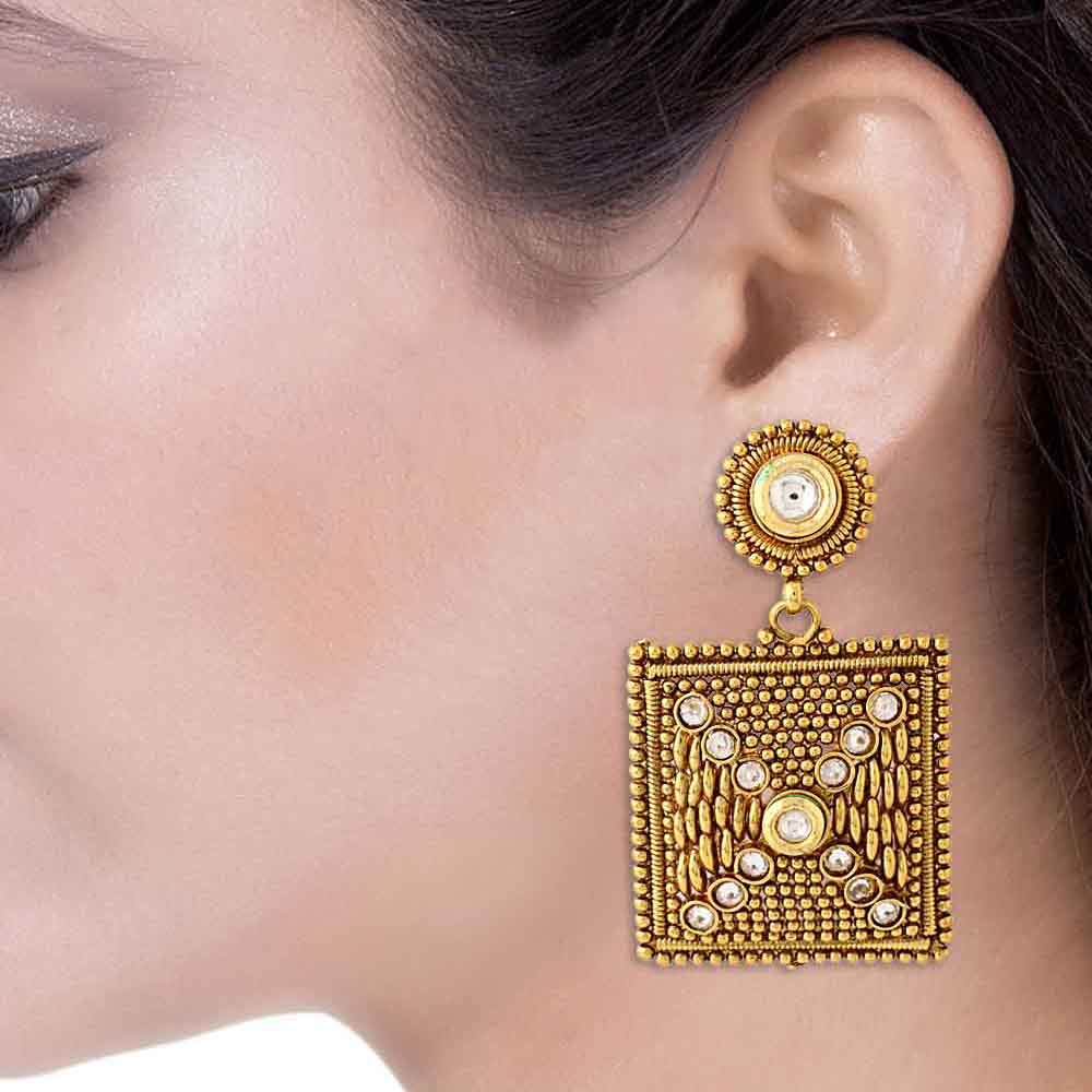 Square Dangled Earrings Inspired By Kundan