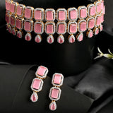 Sparkling Elegance Opulent Emerald Cut Zircons Gold Plated Jewellery Set