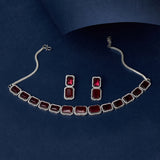 Cz Studded Rhodium Plated Necklace Set