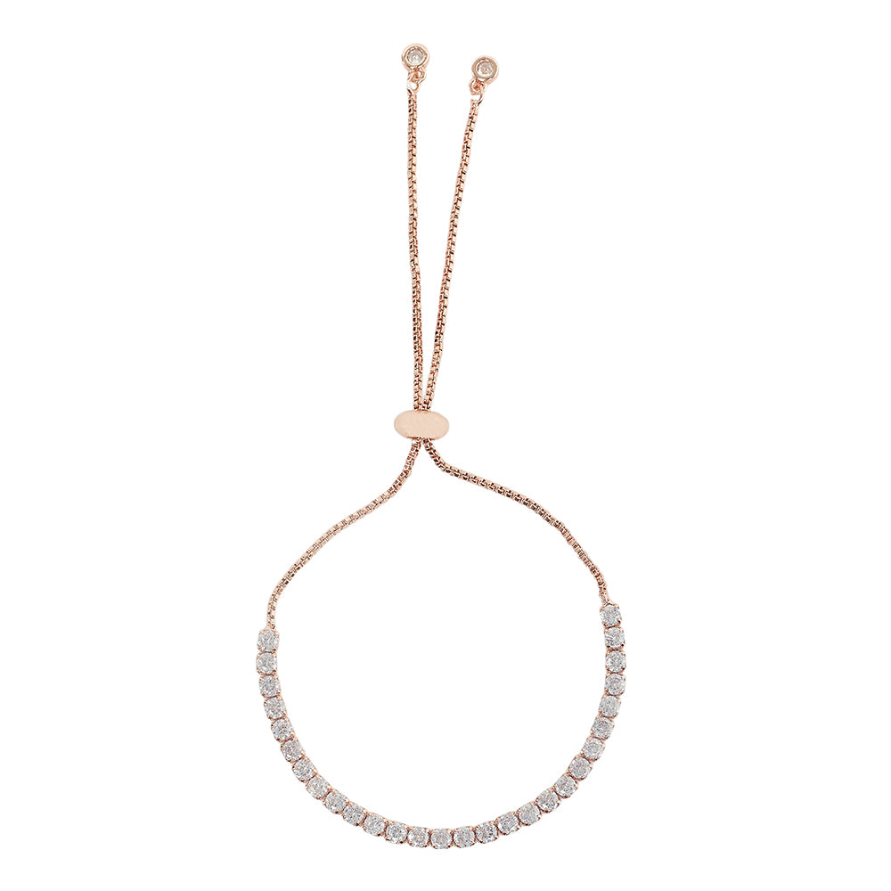 Oval Cut CZ Adorned Chain Style Brass Rose Gold Plated Bracelet