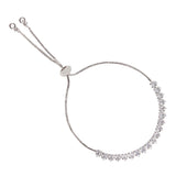 Silver Plated Princess Cut CZ Embellished Brass Slip-On Chain Bracelet