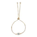 Evil Eye Round Cut CZ Adorned Brass Gold Plated Chain Bracelet