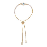 Evil Eye Round Cut CZ Adorned Brass Gold Plated Chain Bracelet