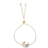 Crescent and Star Evil Eye Charm Brass CZ Adorned Gold Plated Bracelet