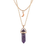 Purple Crystal And Moon Charm Gold-Plated Necklace