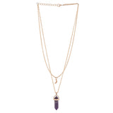 Purple Crystal And Moon Charm Gold-Plated Necklace