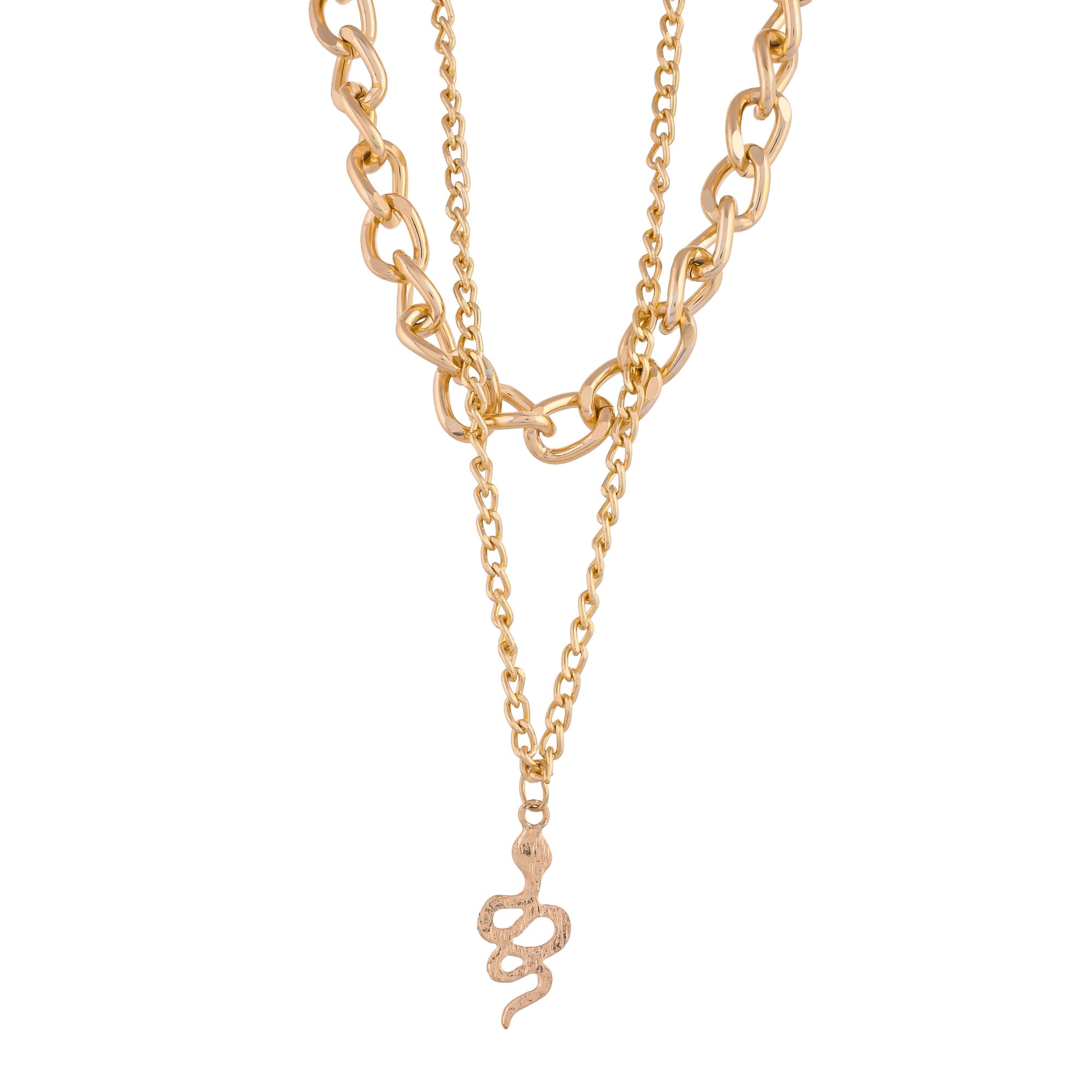 Link Snake Chain Stack Gold Charm Necklace