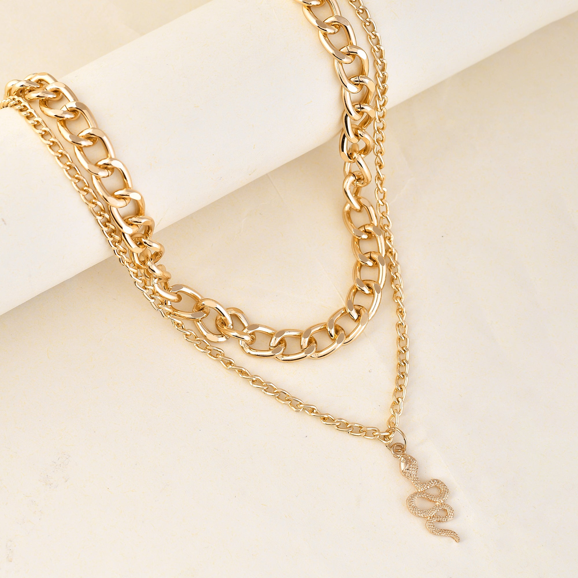 Link Snake Chain Stack Gold Charm Necklace