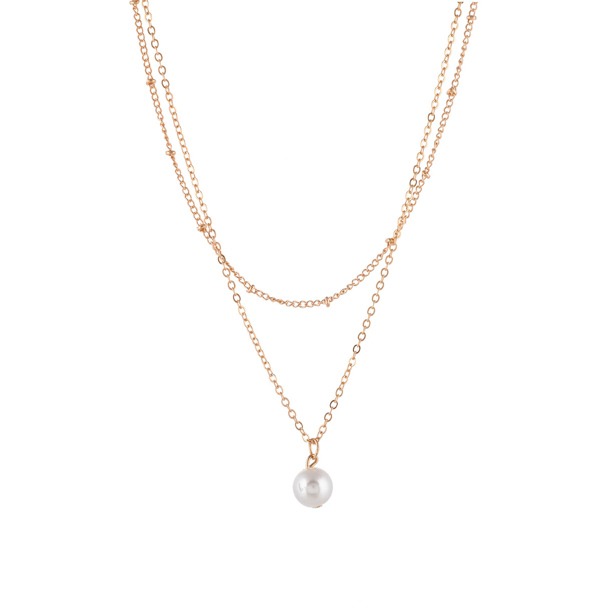 Trendy Essentials Delicate Faux Pearl Adorned Gold Plated Thin Brass Necklace