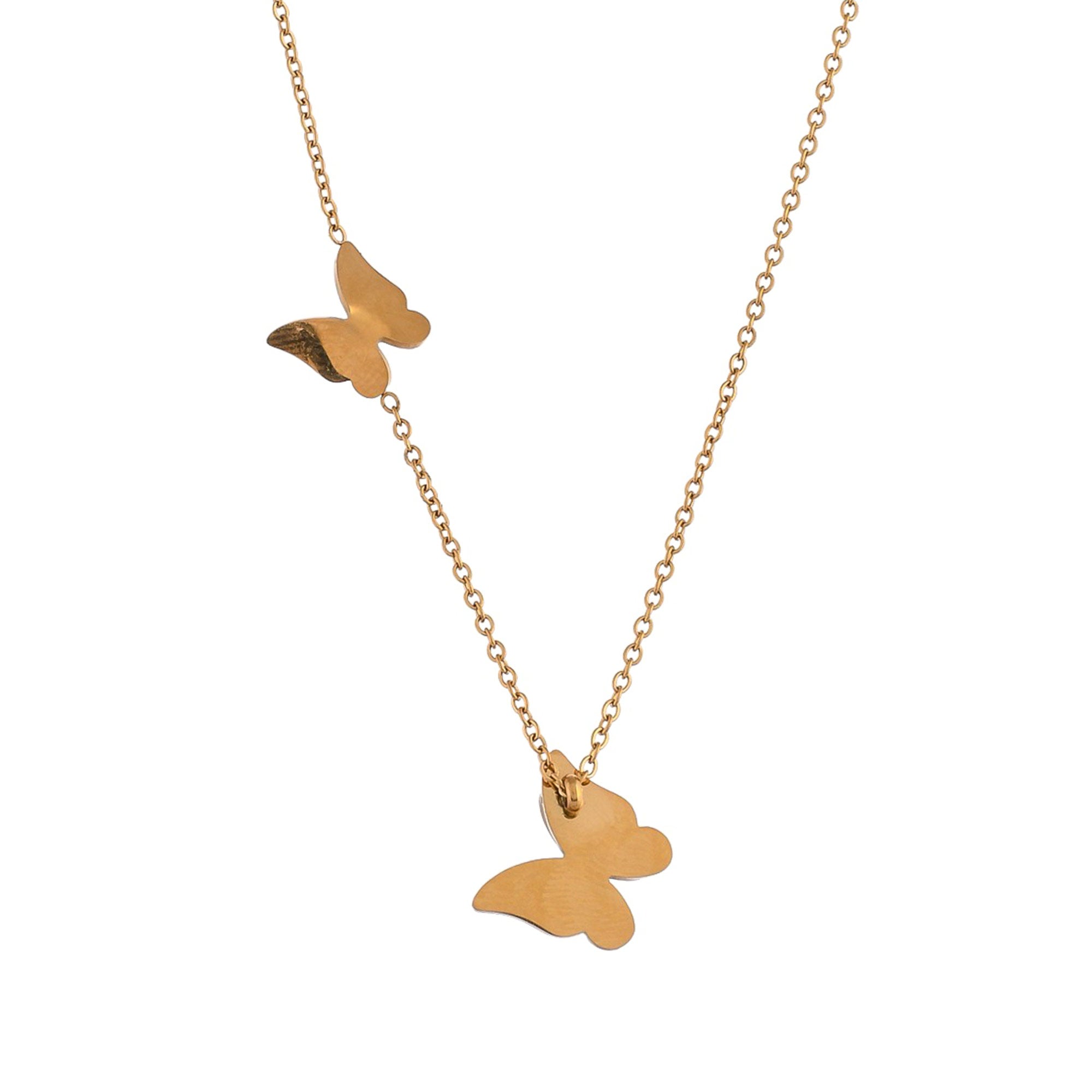 Dainty 2 Fluttering Butterfly Gold Plated Charm Necklace