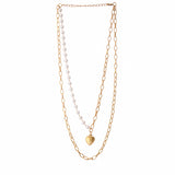 Trendy Essentials Faux Pearls Heart Motif Brass Gold Plated Link Chain Necklace