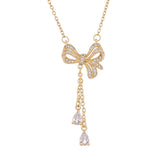 Scintillating Bow Charm Gold Plated Necklace