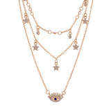 Evil Eye Talisman And Twinkling Stars Charm Gold Plated Necklace