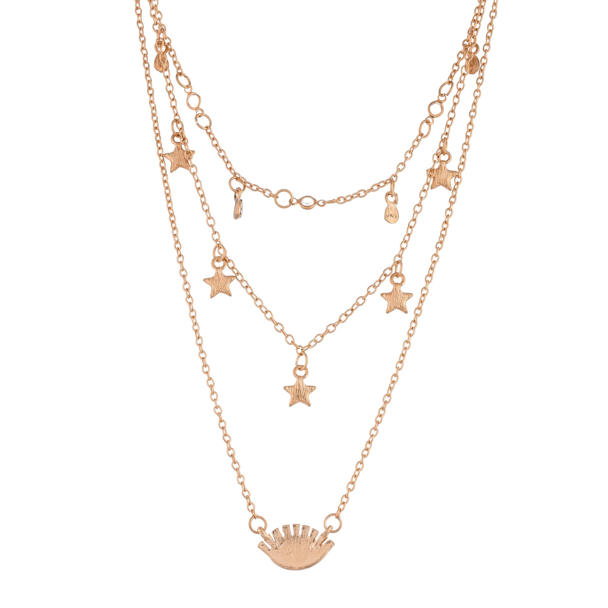 Evil Eye Talisman And Twinkling Stars Charm Gold Plated Necklace