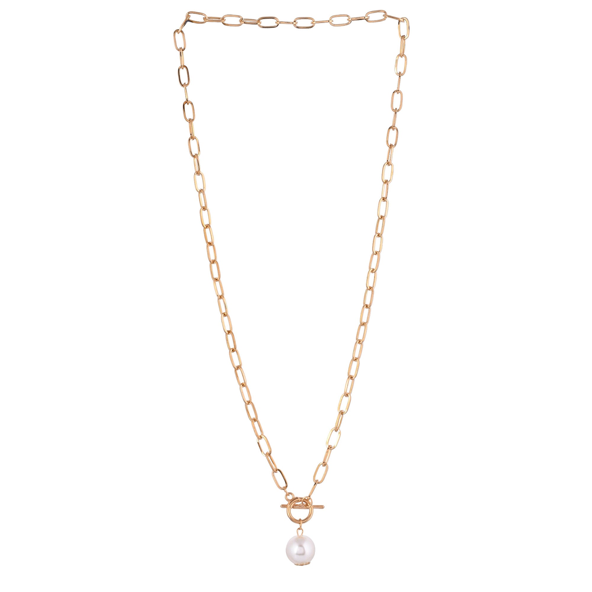 Pearl T Bar And Toggle Gold Plated Necklace