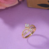 Teardrop and Rectangle Cut CZ Gold Plated Brass Ring