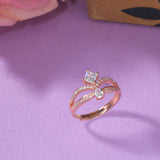 Pear and Rectangle Cut Zircons Brass Rose Gold Plated Ring