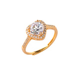 Heart Round Cut Zircon Adorned Gold Plated Brass Ring