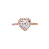 Rose Gold Plated Heart Round Cut Zircon Adorned Brass Ring