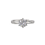 Six Prong Setting Round Cut CZ Brass Silver Plated Ring