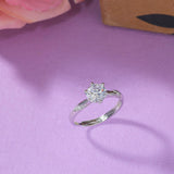 Six Prong Setting Round Cut CZ Brass Silver Plated Ring