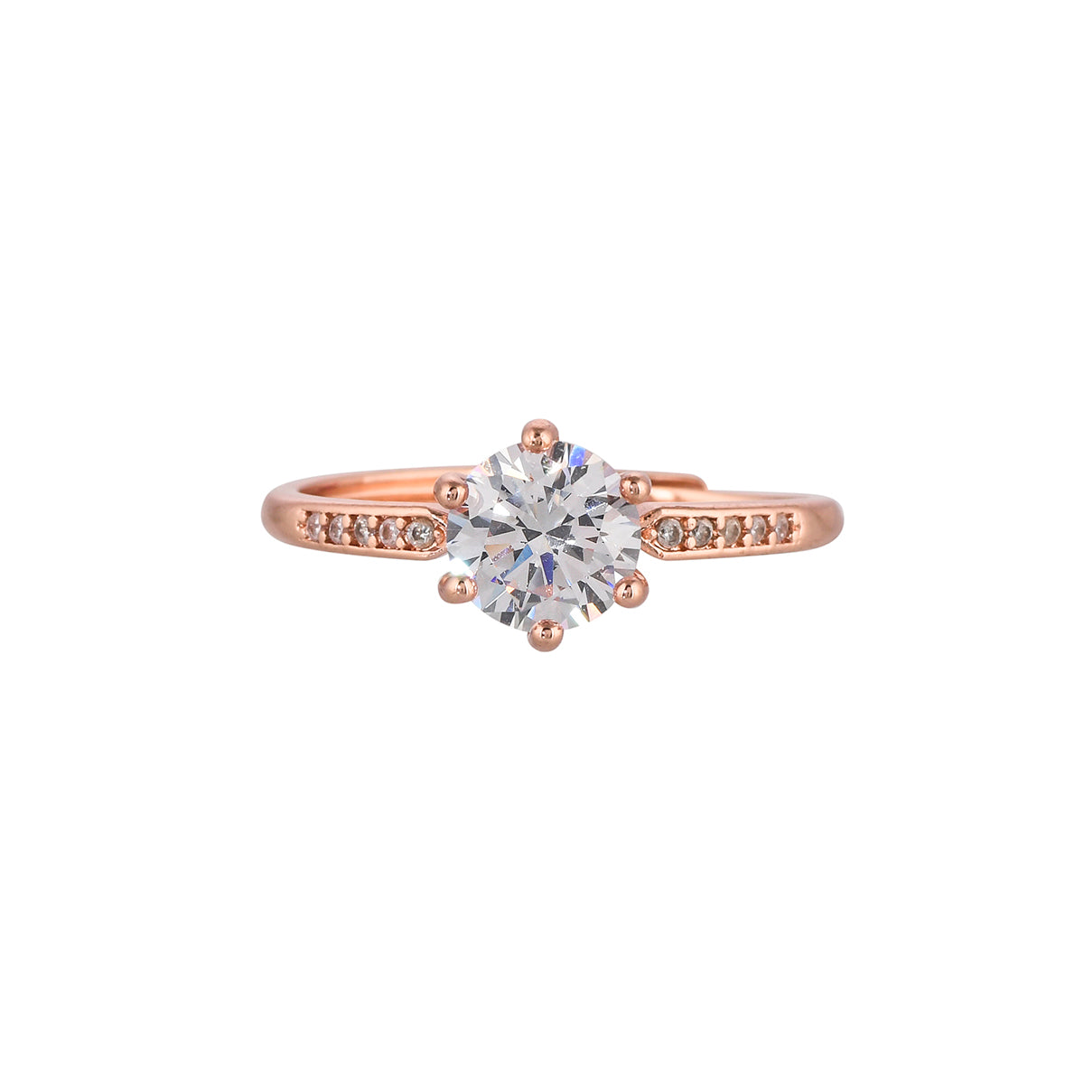 Rose Gold Plated Clear Zircon Adorned Brass Ring