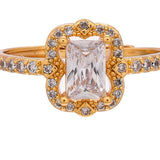 Emerald Cut Cluster Setting Zircon Gold Plated Brass Finger Ring