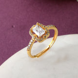 Emerald Cut Cluster Setting Zircon Gold Plated Brass Finger Ring