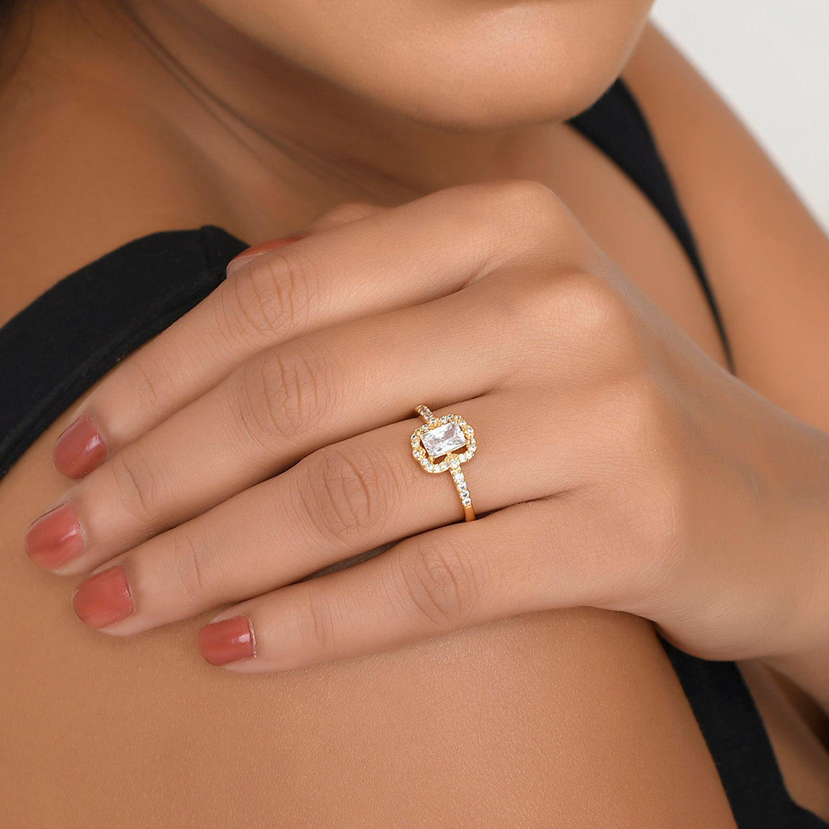 Brass Pandora Ring Green Finger Emerald Cut Cluster Setting Zircon