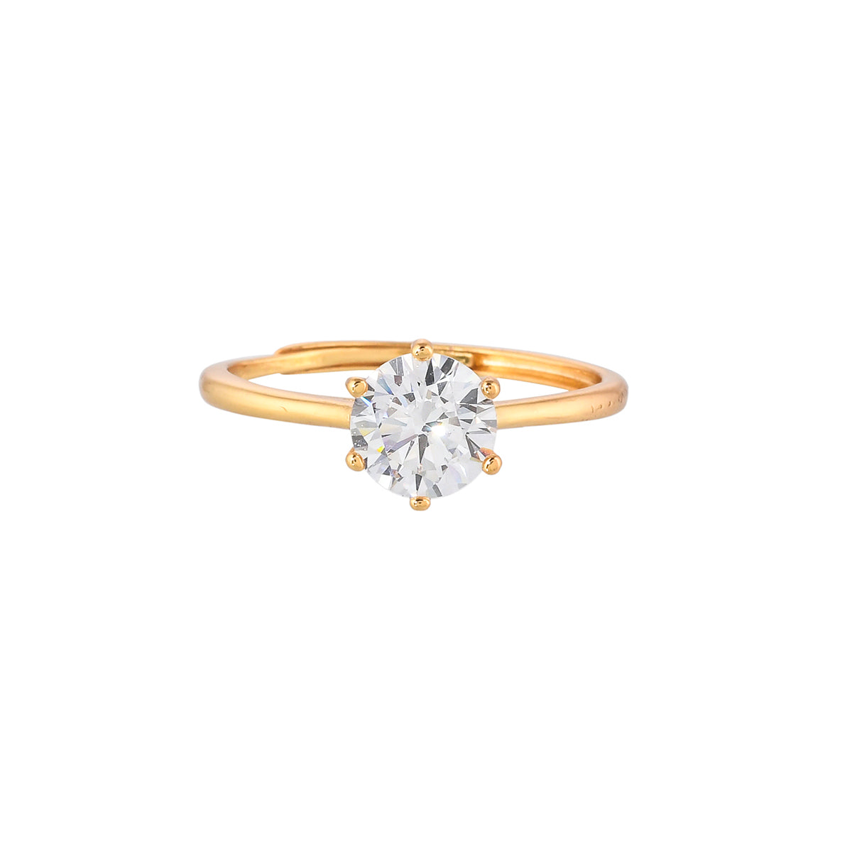 Round Cut CZ Embellished Gold Plated Brass Thin Band Ring