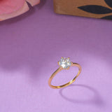Round Cut CZ Embellished Gold Plated Brass Thin Band Ring